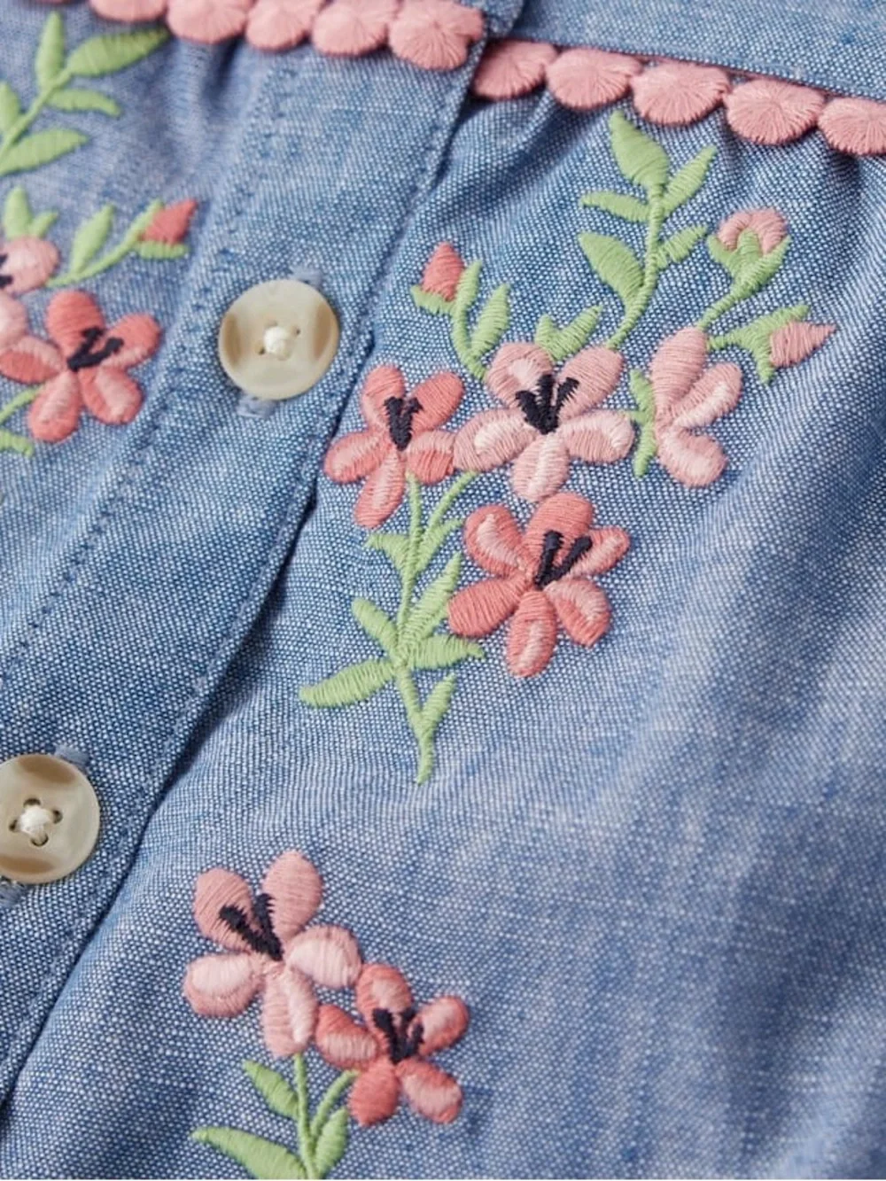 Gymboree Blue Chambray Dress with Pink Embroidery